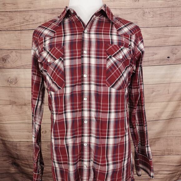 HIGH NOON RED PLAID PEARL SNAP BUTTON DOWN WESTERN SHIRT MENS TL LT TALL - Picture 3 of 6
